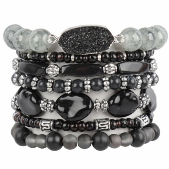 Riah Fashion Jewelry - Riah Fashion Drusy & Bead Boho Stretch Bracelets